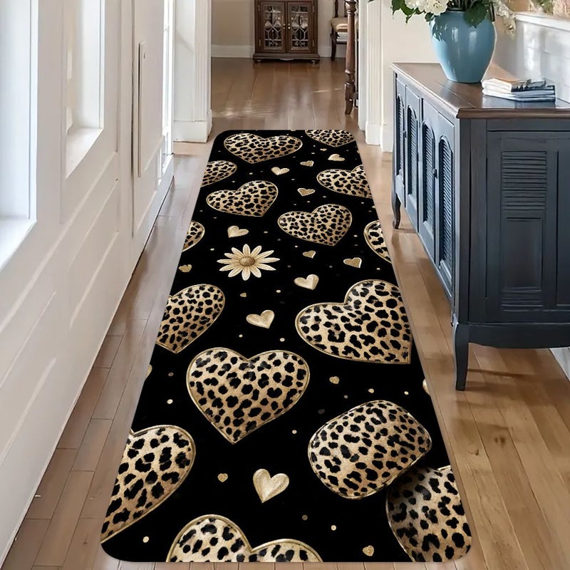 1pc Mixed Colors Leopard Print Heart Flower Pattern Runner Rug Long Strip Carpet Track Mat Non Slip Floor Mat Bedside Sofa Mat Machine Washable Indoor Decorative Kitchen Bathroom Carpet 50x150cm - Image 5