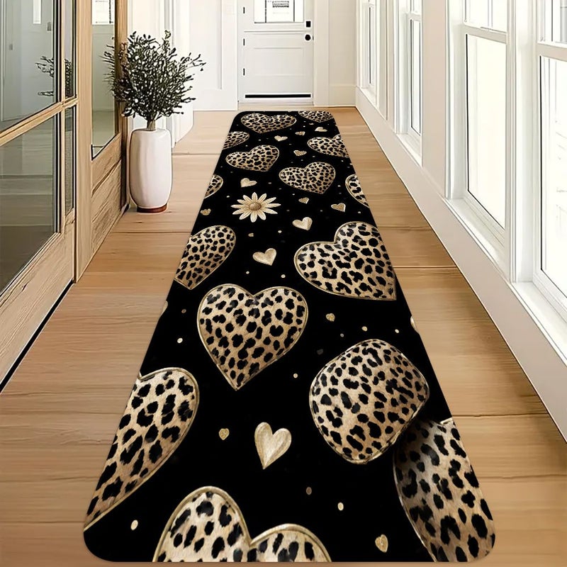 1pc Mixed Colors Leopard Print Heart Flower Pattern Runner Rug Long Strip Carpet Track Mat Non Slip Floor Mat Bedside Sofa Mat Machine Washable Indoor Decorative Kitchen Bathroom Carpet 50x150cm - Image 2