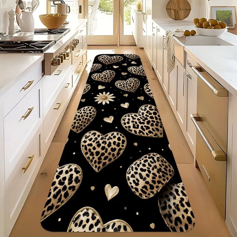 1pc Mixed Colors Leopard Print Heart Flower Pattern Runner Rug Long Strip Carpet Track Mat Non Slip Floor Mat Bedside Sofa Mat Machine Washable Indoor Decorative Kitchen Bathroom Carpet 50x150cm - Image 1
