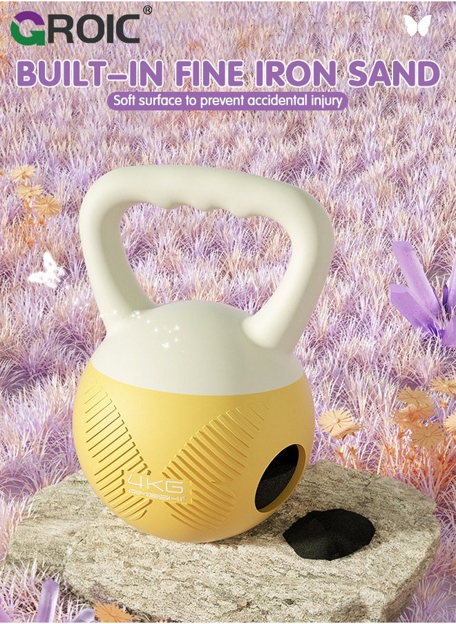 GROIC 4KG/8.8lb Soft Kettlebell, Strength Training Kettlebells Upgraded Handle with Resistance Loop Fitness Set, Iron Sand Filled Shock-Proof Hand Weights, for Full Body Workout and Strength Training  - Image 2