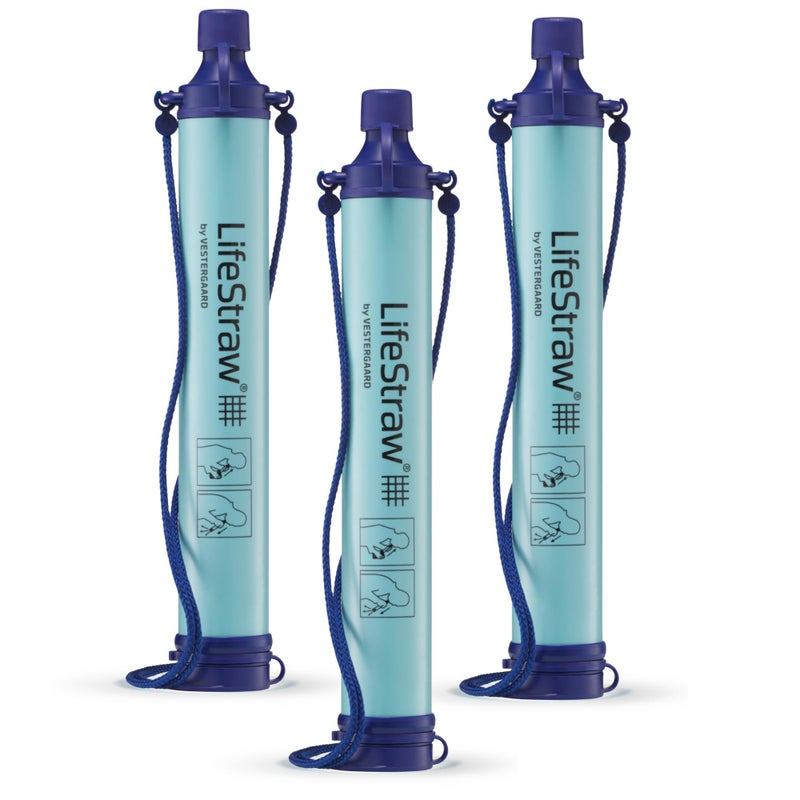 LifeStraw Personal Water Filter for Hiking, Camping, Travel, and Emergency Preparedness, 3 Pack, Blue - Image 1