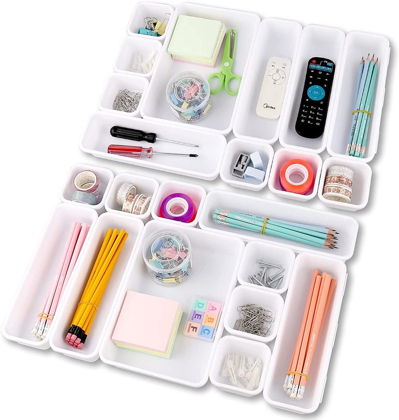 DHVAJ 22Piece Interlocking Bin Pack Customizable MultiPurpose Drawer One Home Organization White - Image 1