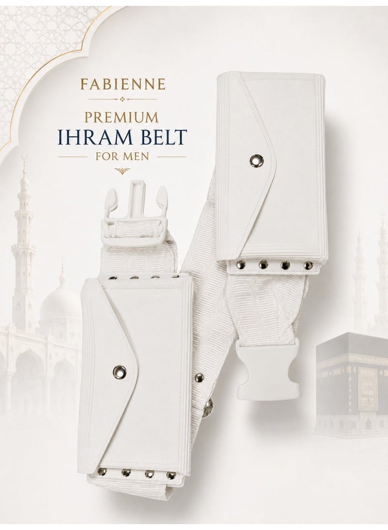 Fabienne Ihram Belt for Hajj and Umrah Dual Pockets Adjustable Snap Buttons Comfortable and Unstitched Ahram Belt White Waterproof According to Sunnah Regular & Plus Size - Image 1