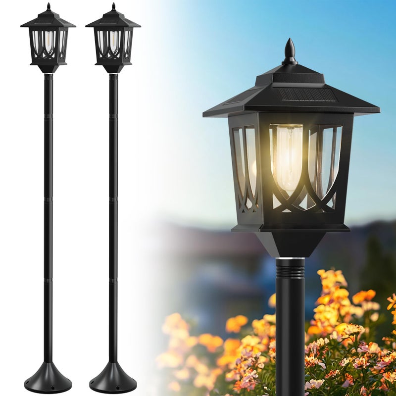 Joyoowild 63" Solar Lamp Post Light 2 Pack, Solar Light Posts for Outside Waterproof, Outdoor Lamps for Patio, Backyard, Front Porch Decor, Warm White, Replaceable Bulb - Image 1
