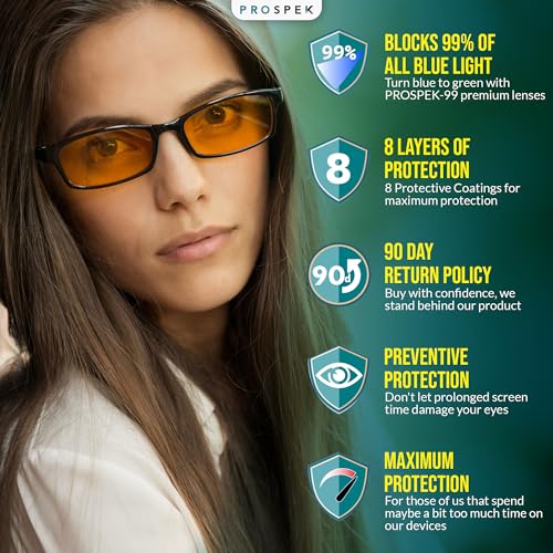 Prospek Blue Light Blocking Glasses, ELITE for Women and Men, Anti Glare Amber Lens, 99% Blue Light Blockers High Optical Quality Lenses (No Diopters) - Image 2