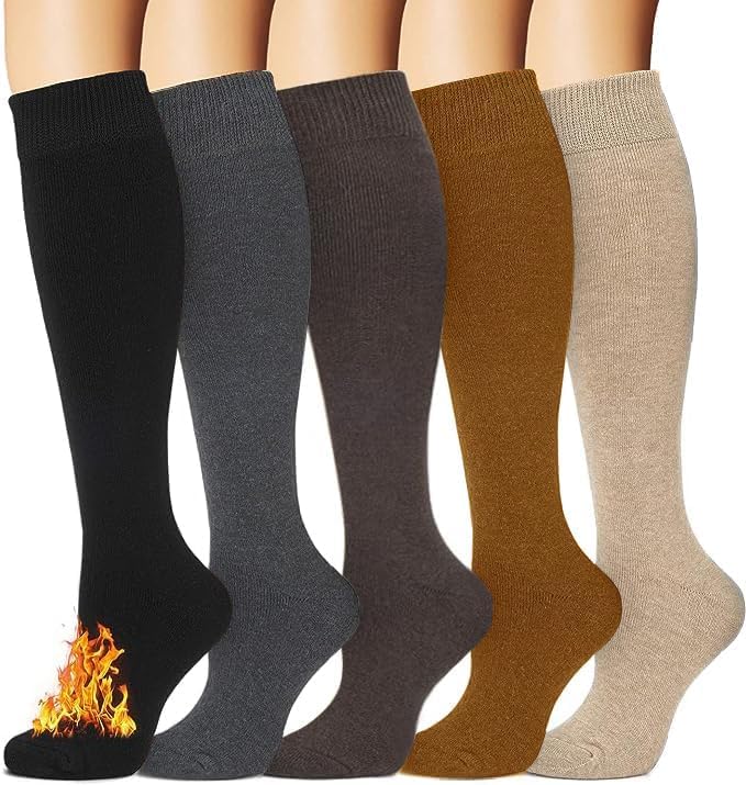 CTHH Warm Winter Knee High Socks for Women Thermal Cotton Boot Socks Black Long Thick Leg Warmers for Running Hiking Work - Image 1
