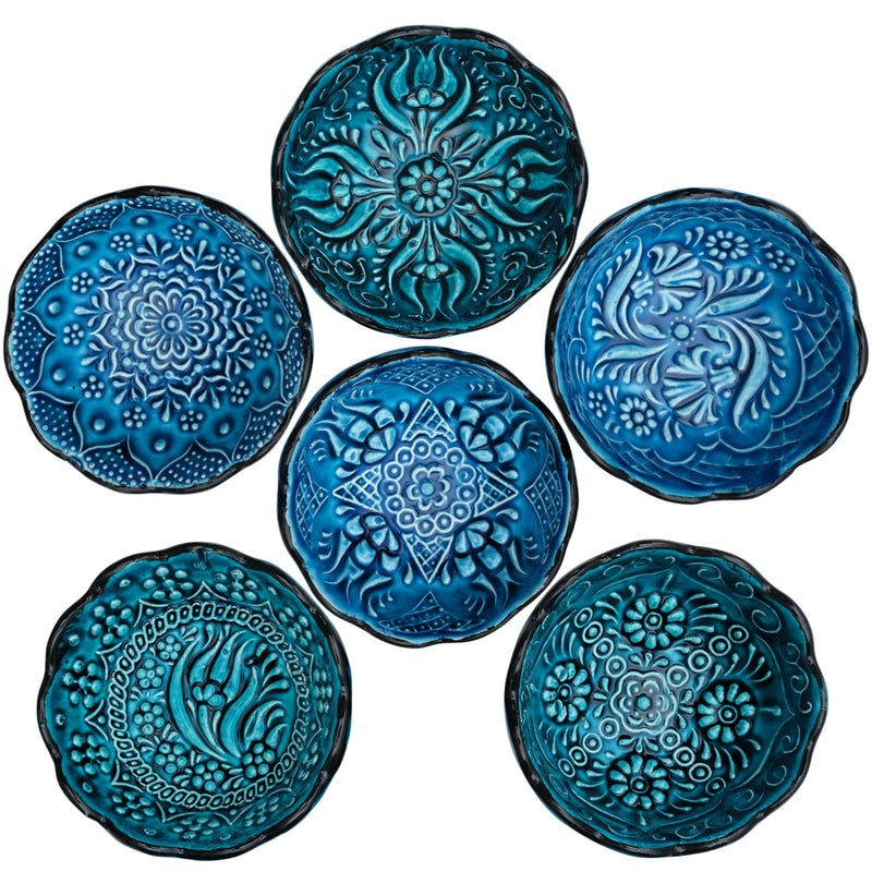 BCS Ceramic Pinch Bowls Set of 6, Small Bowls for Dipping - Cooking Prep & Charcuterie Board Bowls, Soy Sauce Dish, Turquoise Handmade Decorative Serving Dishes (3.2'' - 3 oz) - Image 1