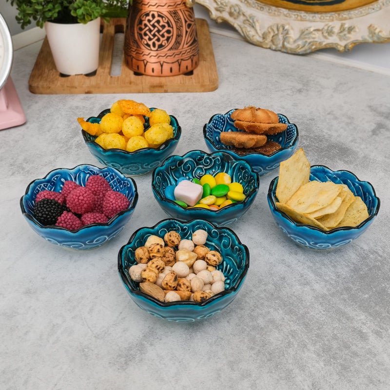 BCS Ceramic Pinch Bowls Set of 6, Small Bowls for Dipping - Cooking Prep & Charcuterie Board Bowls, Soy Sauce Dish, Turquoise Handmade Decorative Serving Dishes (3.2'' - 3 oz) - Image 5