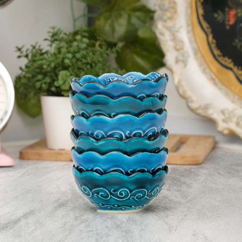 BCS Ceramic Pinch Bowls Set of 6, Small Bowls for Dipping - Cooking Prep & Charcuterie Board Bowls, Soy Sauce Dish, Turquoise Handmade Decorative Serving Dishes (3.2'' - 3 oz) - Image 2