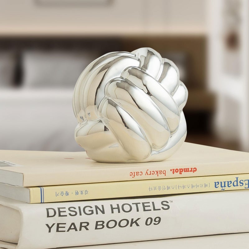 Lynagert Small Silver Knot Decor, Chain Link Decor, Coffee Table Decor, Book Shelf Decor, Entry Table Decor, Aesthetic Minimalist Decorative Objects for Modern Home Living Room, Desk Decor for Office (Silver) - Image 1