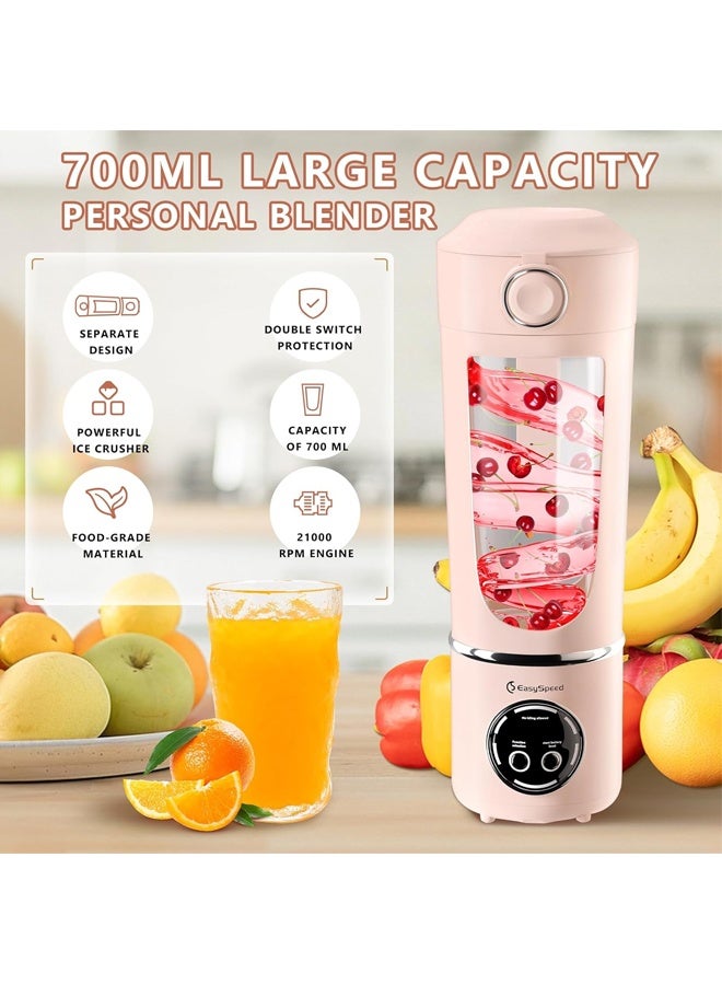 Poxvalzor Personal Portable Blender,USB Type-C Rechargeable,700ml Juicer Cup,4 Gear Modes,1500mAh Battery Capacity,Perfect for Fresh Juice at Home (Pink) - Image 4