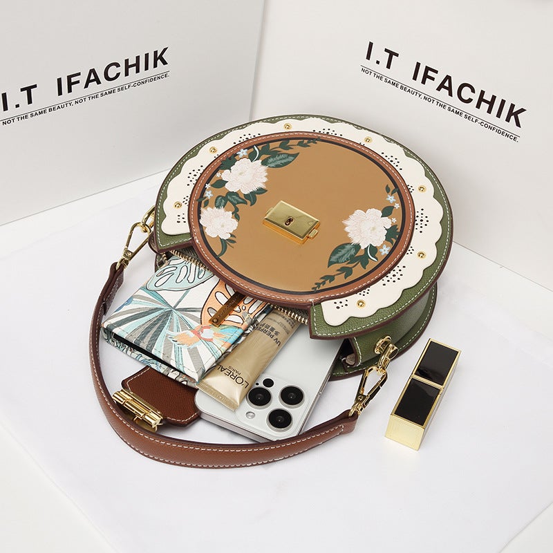CHVAINS KUEN Genuine Leather Small Round Crossbody Bag - Image 3