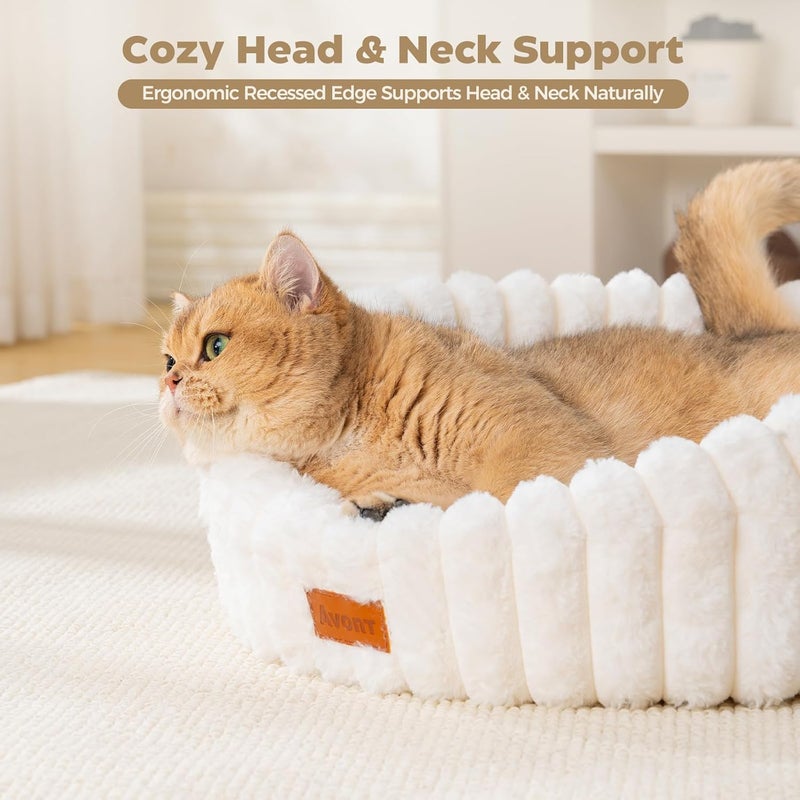 Avont Fluffy Cat Bed, Round Pet Beds for Indoor Cats with Washable Cushion & Non-Slip Bottom, Cozy Sleeping Nest for Kittens & Small Dogs -Cream(M) - Image 4