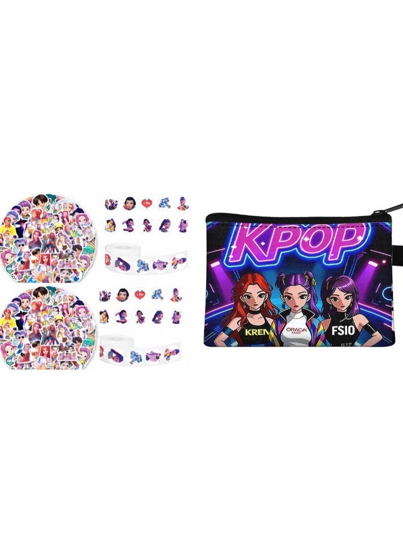 KPOP 1200 Pcs KPOP Sticker Bulk Offer with free purse for sticker storage – Two set of 100pcs Stickers (200) +500pcs Sticker Roll (2 Roll) (1000nos) | MIRA, RUMI, ZOEY K-Pop Vinyl Decals | Waterproof Aesthetic Stickers - Image 1
