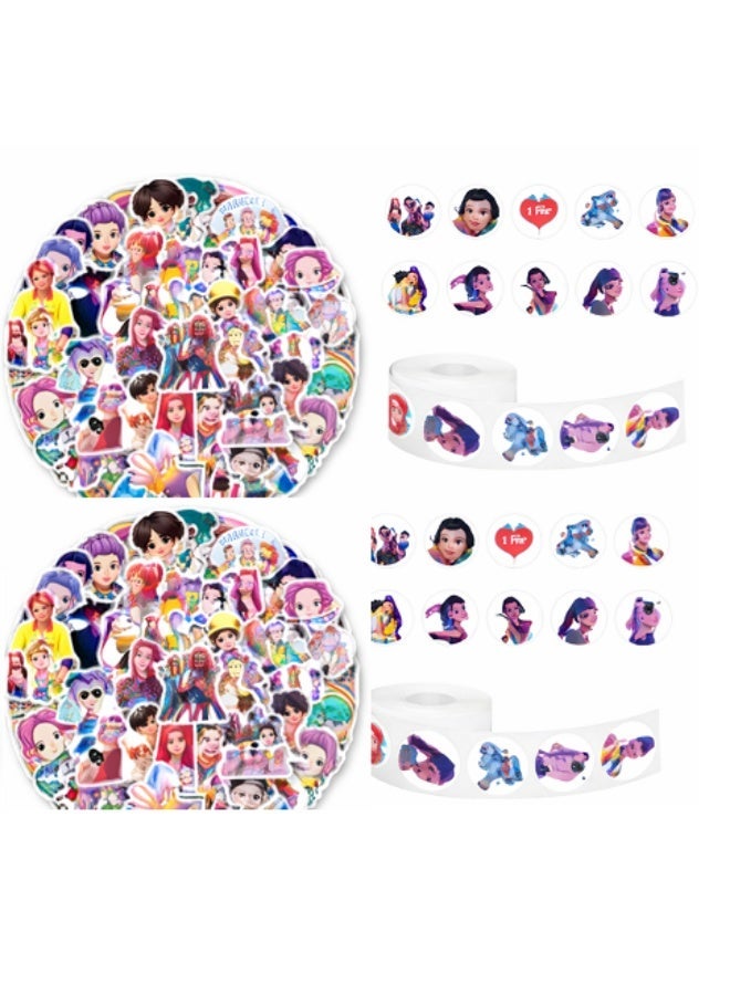 KPOP 1200 Pcs KPOP Sticker Bulk Offer with free purse for sticker storage – Two set of 100pcs Stickers (200) +500pcs Sticker Roll (2 Roll) (1000nos) | MIRA, RUMI, ZOEY K-Pop Vinyl Decals | Waterproof Aesthetic Stickers - Image 2