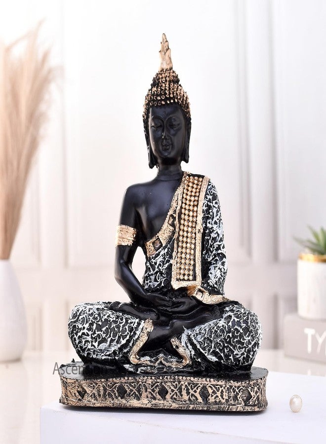 ascension Polyresin Sitting Buddha Idol Statue Showpiece for Home & Office Decoration Buddha Statue for Living Spaces Yoga Studios Gift for Housewarmings (Silver Meditating Buddha) - Image 1