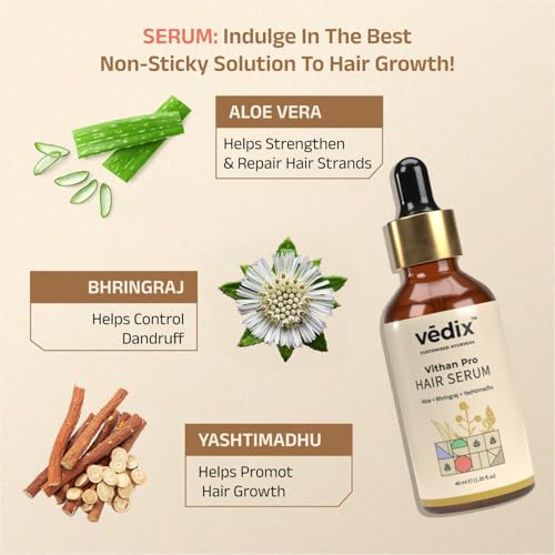 Vedix Customized Hair Fall Control Regimen for Dry Hair - Oily Scalp & Curly - 3 Product Ayurvedic Kit - Anti Hair Fall Oil Neem + Lotus + Anti-Hairfall Shampoo For Dry Hair + Vithan Pro Hair Growth Serum - Image 4