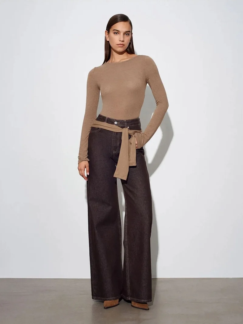 ديلفين DILVIN Women’s Ribbed Boat Neck Long-Sleeve Blouse