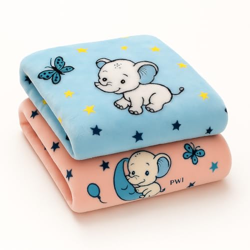 PWI Supersoft Baby Blanket Wrapper for Newborn | 30x40 inches | Lightweight AC Blanket for 0-2 Years | Ultra Soft & Skin-Friendly | Pack of 2 (Blue and Peach) - Image 1