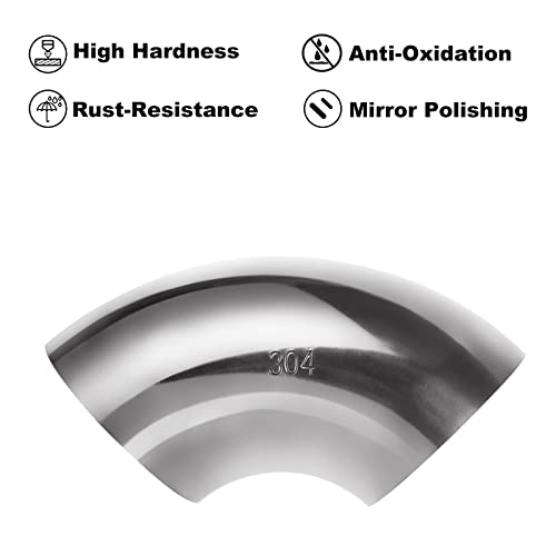 Acrux7 4 Pack 304 Stainless Steel Mandrel Bend Elbow, 90 Degree Exhaust Elbow Pipe, 2.5 Inch OD Mandrel Elbow, Thickness 16GA/.065" for Car Modified Exhaust Elbow Pipe, Stair Handrail, Exhaust System - Image 3
