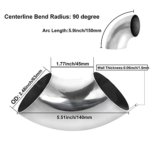 Acrux7 4 Pack 304 Stainless Steel Mandrel Bend Elbow, 90 Degree Exhaust Elbow Pipe, 2.5 Inch OD Mandrel Elbow, Thickness 16GA/.065" for Car Modified Exhaust Elbow Pipe, Stair Handrail, Exhaust System - Image 2