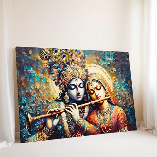 Nozvera Cotton Radha Krishna Painting For Wall Decoration Big Size Large Canvas Kahna Wall Painting For Home (16 Inch * 22 Inch, Design 4) - Image 1