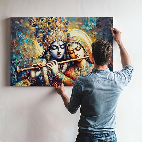 Nozvera Cotton Radha Krishna Painting For Wall Decoration Big Size Large Canvas Kahna Wall Painting For Home (16 Inch * 22 Inch, Design 4) - Image 2