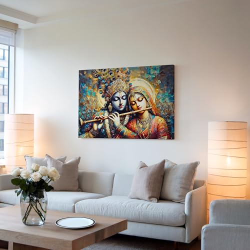Nozvera Cotton Radha Krishna Painting For Wall Decoration Big Size Large Canvas Kahna Wall Painting For Home (16 Inch * 22 Inch, Design 4) - Image 3