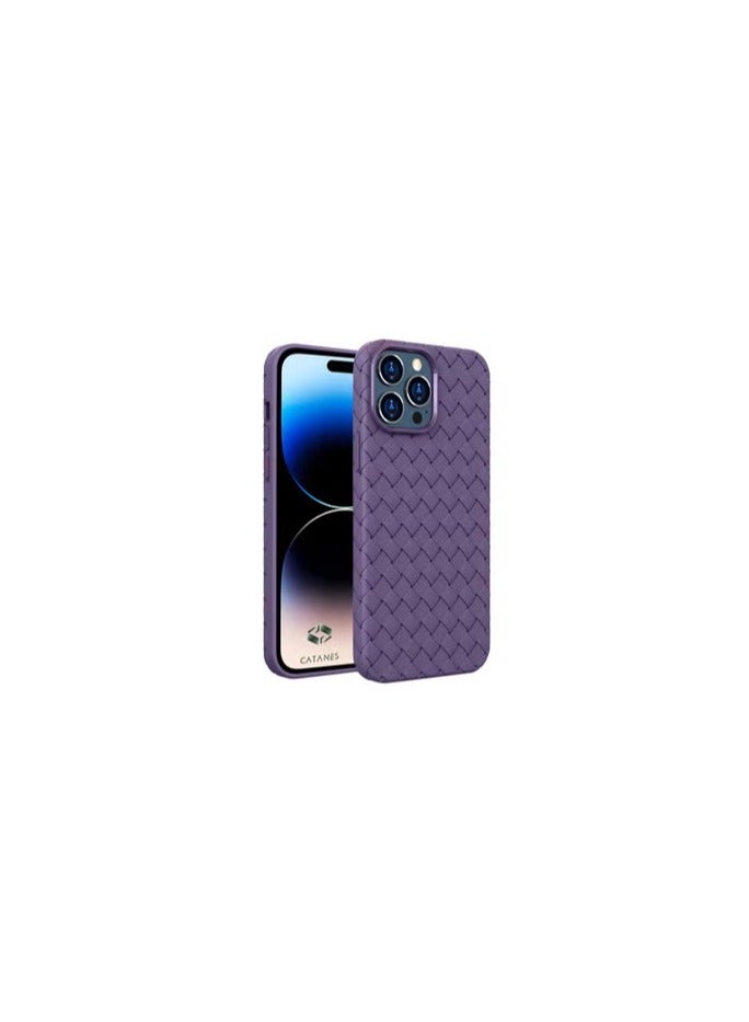 CATANES Grid Weaving Pattern Case for iPhone 14 Pro Max Super Soft Phone Case Purple - Image 1