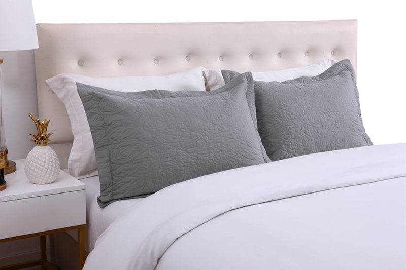Marcielo 2-Piece Embroidered Pillow Shams  Decorative Microfiber Pillow Covers Set Standard Size Grey - Image 2