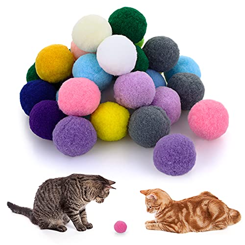 Molain Large Cat Toy Balls Soft Cat Balls 1Inch Kitten Pom poms Ball Cat Play Toy 30 Pcs - Image 1