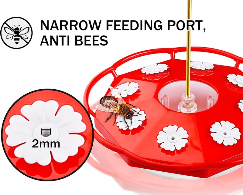 eWonLife Hummingbird Feeder for Outdoors Hanging, Humming Bird feeders, Easy to Clean and Fill, Leak Proof, 2 Pack Saucer Feeder for Birds, with Clean Brush and 8 Feeding Ports (16 OZ/Pack) - Image 4
