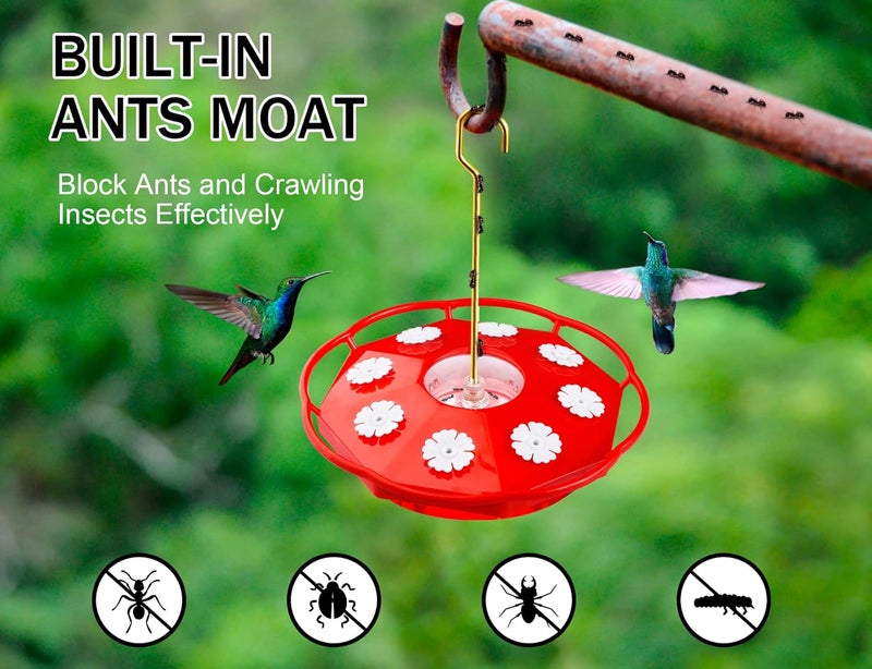 eWonLife Hummingbird Feeder for Outdoors Hanging, Humming Bird feeders, Easy to Clean and Fill, Leak Proof, 2 Pack Saucer Feeder for Birds, with Clean Brush and 8 Feeding Ports (16 OZ/Pack) - Image 5