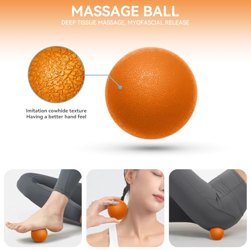 Krightlink 5 in 1 Foam Roller Set for Deep Tissue Muscle Massage, Trigger Point Fitness Exercise Foam Roller, Massage Roller, Massage Ball, Stretching Strap, for Whole Body (Orange Black) - Image 4