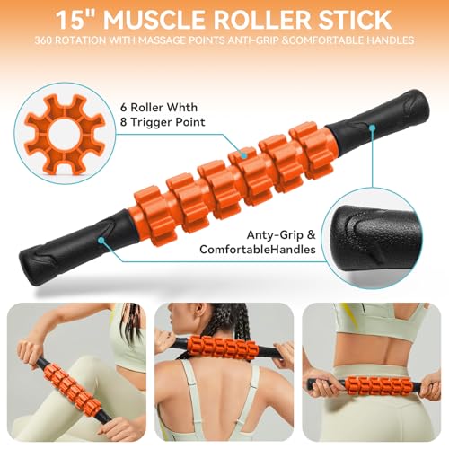 Krightlink 5 in 1 Foam Roller Set for Deep Tissue Muscle Massage, Trigger Point Fitness Exercise Foam Roller, Massage Roller, Massage Ball, Stretching Strap, for Whole Body (Orange Black) - Image 3