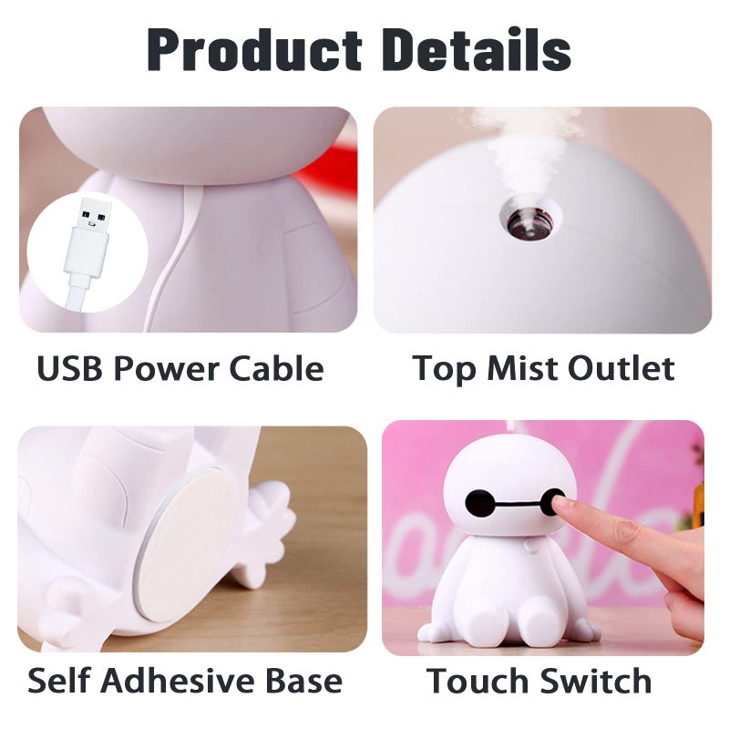 INVODA Humidifiers Portable Small Cool Mist Humidifiers Mini USB Personal Desktop for Travel, Car, Office Room, Bedroom (White) - Image 3