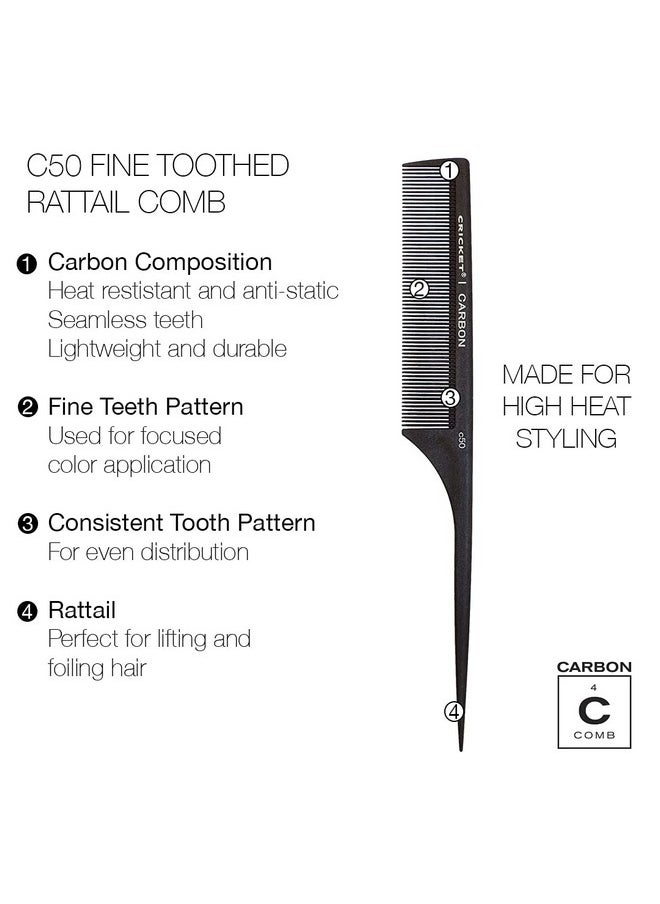 Cricket C50 Professional Hair Stylist Carbon Fine Tooth Rattail Comb Antistatic Heat Resistant Style Combs For Styling Teasing Parting Sectioning Hair Coloring Lifting  - Image 3