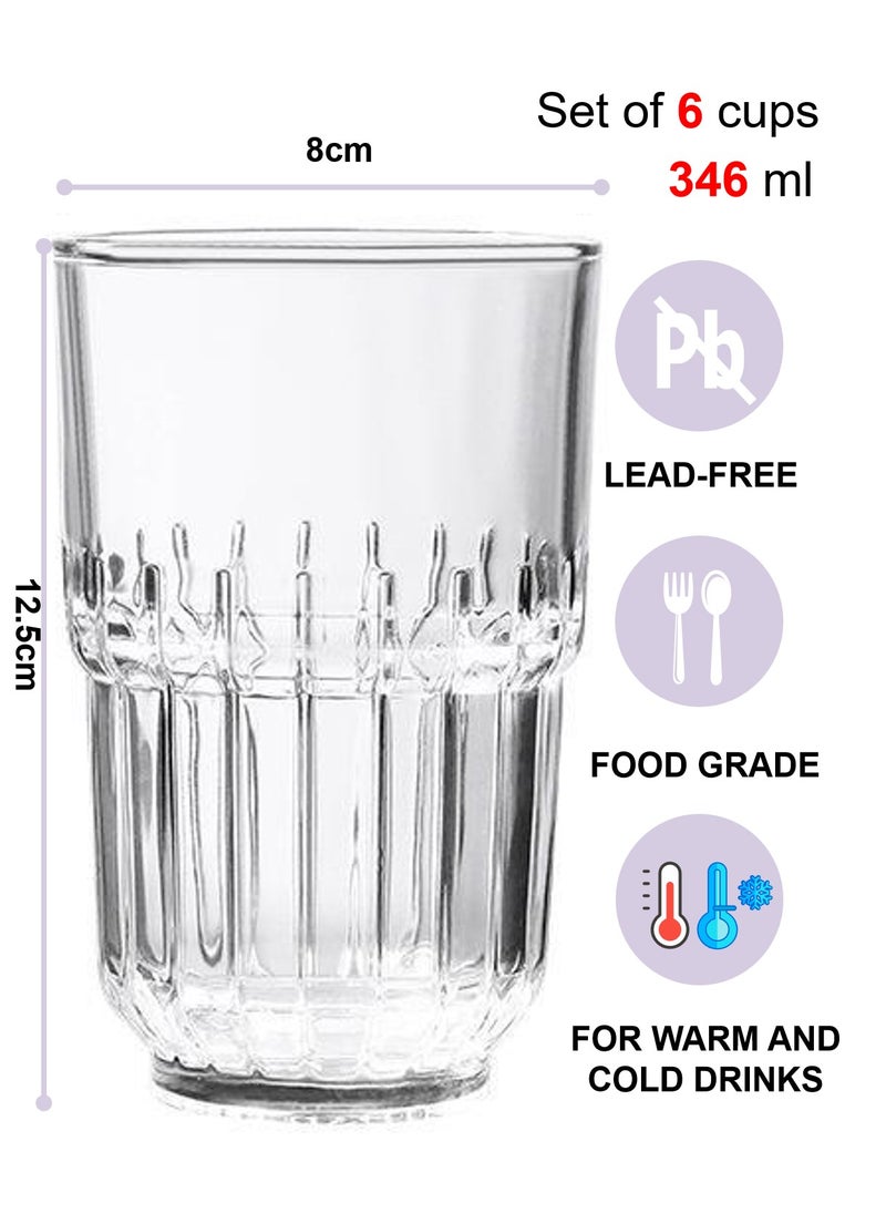 Glass Set, Set Of Six, American Iced Coffee Cup, Clear Cold Brew Striped Glass, Can Be Used For Drinking Water, Coffee, Tea, Juice, Milk, 346ML  - Image 2