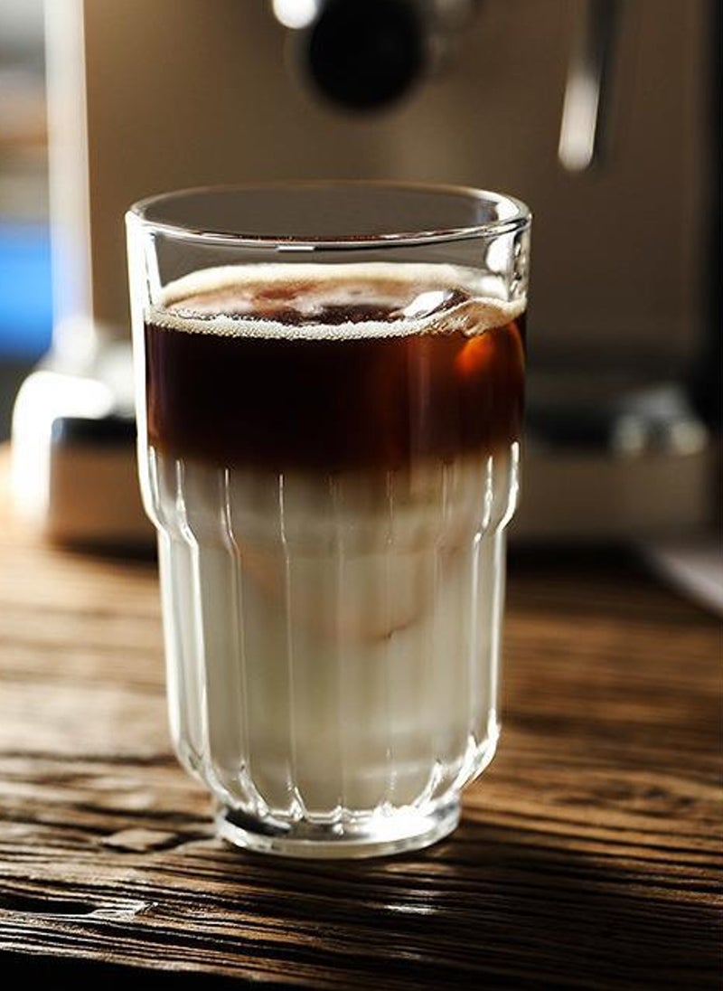 Glass Set, Set Of Six, American Iced Coffee Cup, Clear Cold Brew Striped Glass, Can Be Used For Drinking Water, Coffee, Tea, Juice, Milk, 346ML  - Image 5