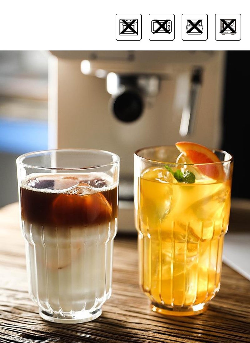 Glass Set, Set Of Six, American Iced Coffee Cup, Clear Cold Brew Striped Glass, Can Be Used For Drinking Water, Coffee, Tea, Juice, Milk, 346ML  - Image 3