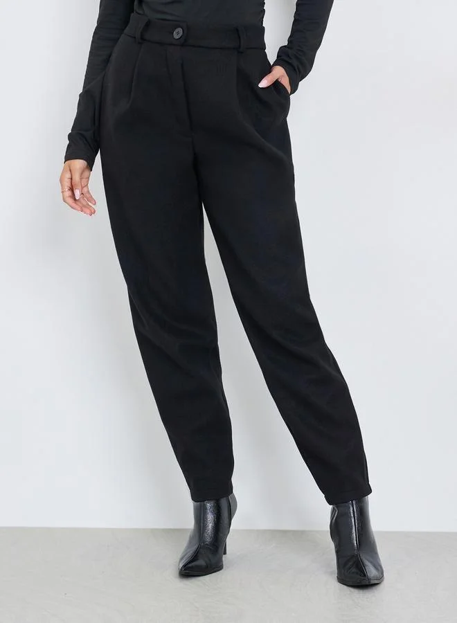 Styli Black Solid Relaxed Fit Trousers