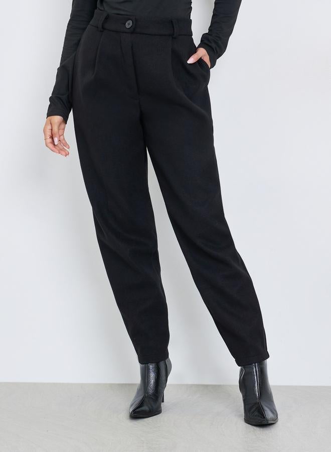Styli Black Solid Relaxed Fit Trousers - Image 2