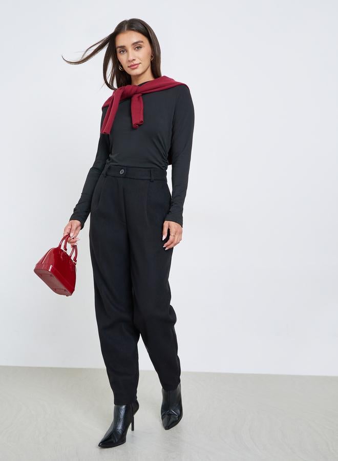 Styli Black Solid Relaxed Fit Trousers - Image 1