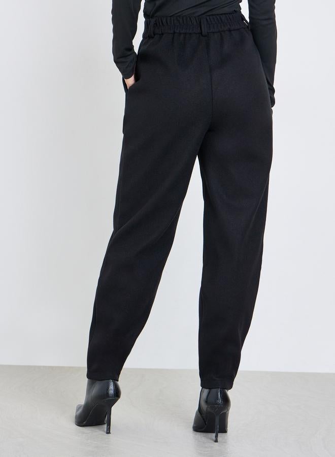 Styli Black Solid Relaxed Fit Trousers - Image 4