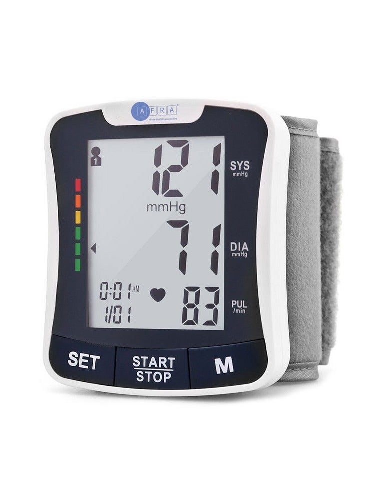 AFRA جهاز قياس ضغط الدم الرقمي، AF-202BPMW، أبيض، أوتوماتيكي بالكامل، نوع المعصم، شاشة كبيرة، ضمان لمدة 2 سنة - Image 1