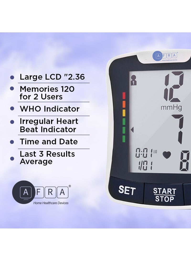 AFRA جهاز قياس ضغط الدم الرقمي، AF-202BPMW، أبيض، أوتوماتيكي بالكامل، نوع المعصم، شاشة كبيرة، ضمان لمدة 2 سنة - Image 2