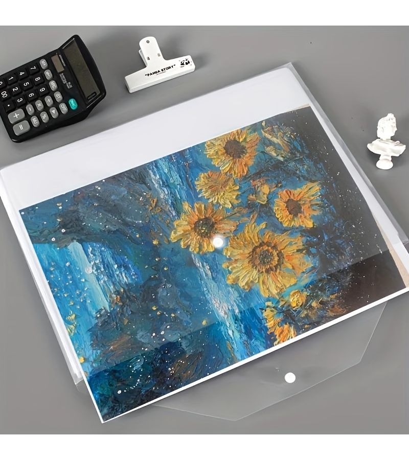 11 قطعة من أكياس المستندات الشفافة السميكة ذات الإغلاق الضاغط، مجلد تخزين الملصقات مقاس A3 8K، منظم أوراق الرسم والملفات، بلاستيك PP. - Image 4