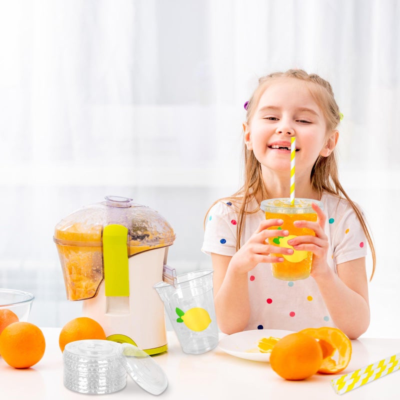 Whaline 50Pcs Lemon Disposable Plastic Cups with Lids and Straws 12oz Party Cups Yellow Lemon Cold Beverage Drinking Cups for Summer Fruit Party Birthday Baby Shower Supplies - Image 5