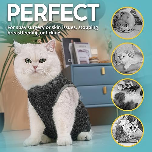 Avont Cat Recovery Suit - Kitten Onesie for Cats After Surgery, Cone of Shame Alternative Surgical Spay Suit for Female Cat, Post-Surgery or Skin Diseases Protection -Darkgrey(S) - Image 5