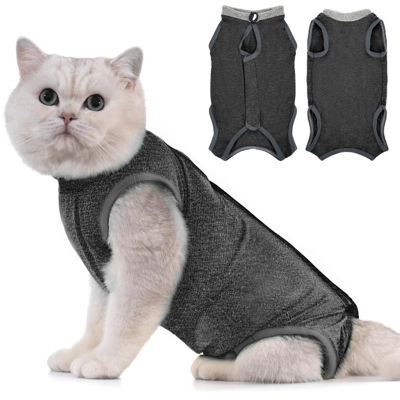 Avont Cat Recovery Suit - Kitten Onesie for Cats After Surgery, Cone of Shame Alternative Surgical Spay Suit for Female Cat, Post-Surgery or Skin Diseases Protection -Darkgrey(S) - Image 2